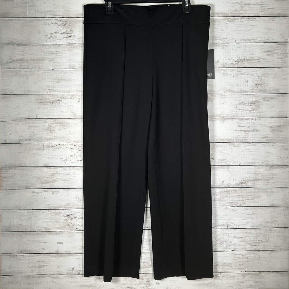 Jones New York Pull-On Wide Leg Ponte Knit High Rise Black Pant L NWT $80